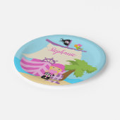 Assiettes En Carton Cute Pirate Blonde Girl & A Big Ship Custom Name (Angle)