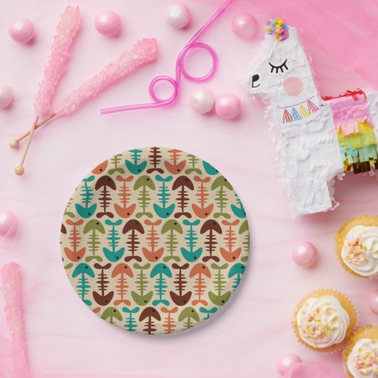 Assiettes En Carton Cute poisson os Rétro Motif moderne (Fête)