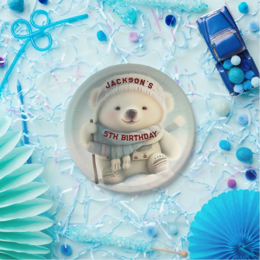 Assiettes En Carton Cute Polar Bear Winter Wonderland Ski Fléau de nei (Fête)