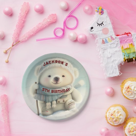 Assiettes En Carton Cute Polar Bear Winter Wonderland Ski Fléau de nei (Fête)