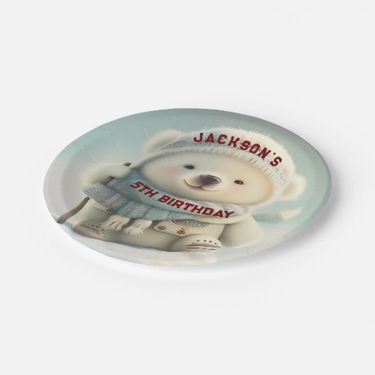 Assiettes En Carton Cute Polar Bear Winter Wonderland Ski Fléau de nei (Angle)