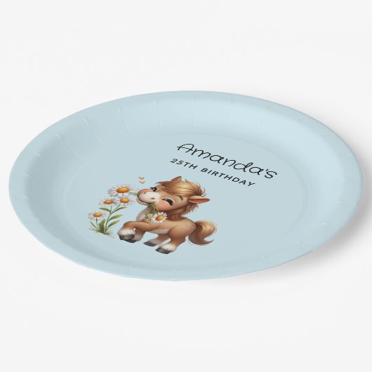 Assiettes En Carton Cute Pony Mange Daisées Anniversaire (Angle)