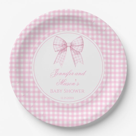 Assiettes En Carton Cute preppy rose arc ruban bébé fille douche (Devant)