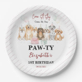 Assiettes En Carton Cute Puppy Dog Boy 1st Birthday | Pawty Time First (Devant)