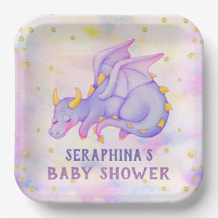 Assiettes En Carton Cute Purple Dragon Girls Baby shower Plaque en pap