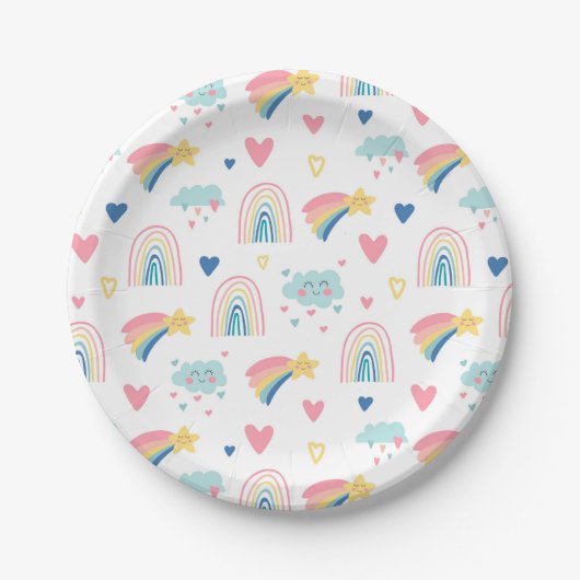 Assiettes En Carton Cute Rainbow Hearts & Clouds Motif (Devant)