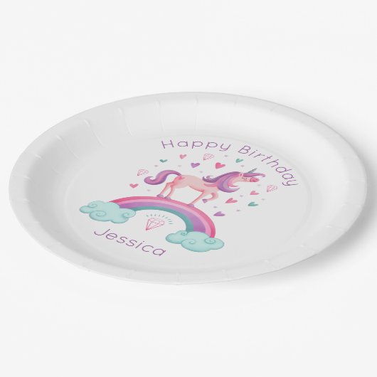 Assiettes En Carton Cute Rainbow Unicorn (Angle)