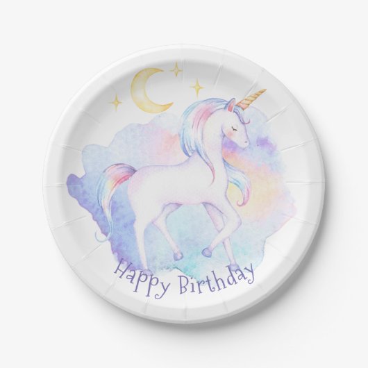 Assiettes En Carton Cute Rainbow Unicorn Fête d'anniversaire fille (Devant)