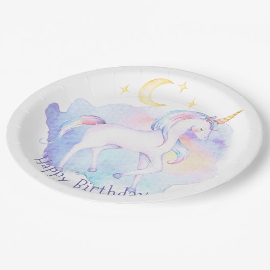 Assiettes En Carton Cute Rainbow Unicorn Fête d'anniversaire fille (Angle)