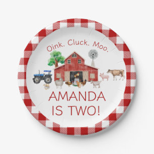 Assiettes En Carton Cute Red Barnyard ferme animal 2e anniversaire