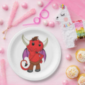 Assiettes En Carton Cute Red Devil Character Thinking Mischievous (Fête)