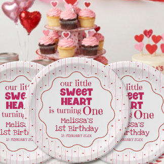 Assiettes En Carton Cute Red Pink Sweetheart Turning One Birthday