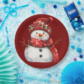 Assiettes En Carton Cute Red Snowman Christmas  (Fête)