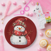 Assiettes En Carton Cute Red Snowman Christmas  (Fête)