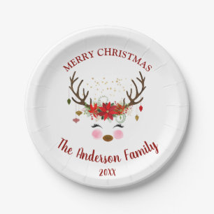 Assiettes En Carton Cute Reindeer Noël Plaques de fête de Noël