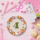 Assiettes En Carton Cute Retro Floral 4 | Quatrième anniversaire des f (Fête)