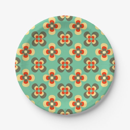 Assiettes En Carton Cute Retro Floral Motif vert clair (Devant)
