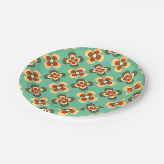 Assiettes En Carton Cute Retro Floral Motif vert clair (Angle)