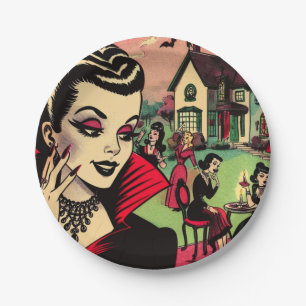 Assiettes En Carton Cute Retro Goth Vampire Comics Femme