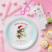 Assiettes En Carton Cute Robin À Santa Hat Classique Bleu Rouge Noël (Fête)