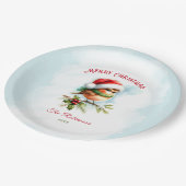 Assiettes En Carton Cute Robin À Santa Hat Classique Bleu Rouge Noël (Angle)