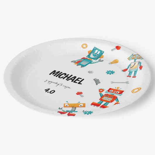 Assiettes En Carton Cute Robots Plaque de papier d'anniversaire (Angle)