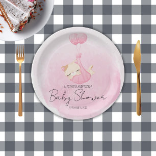 Assiettes En Carton Cute rose chaton d'aquarelle pour bébé fille Douch