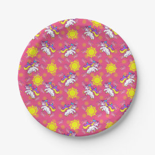 Assiettes En Carton Cute rose chaud Sunny Unicorn Design Motif