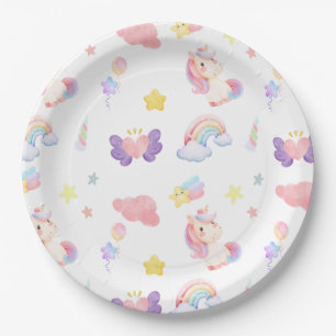 Assiettes En Carton Cute rose douce licorne arc-en-ciel Motif