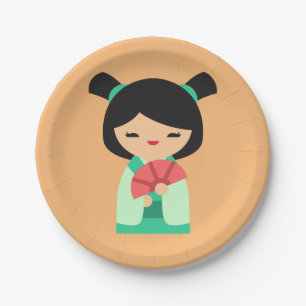 Assiettes En Carton Cute rose Kokeshi poupées japonaises