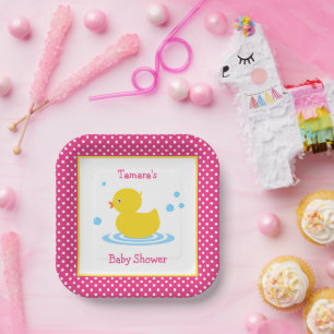 Assiettes En Carton Cute rose Polka Dot Canard Baby shower Plaque papi