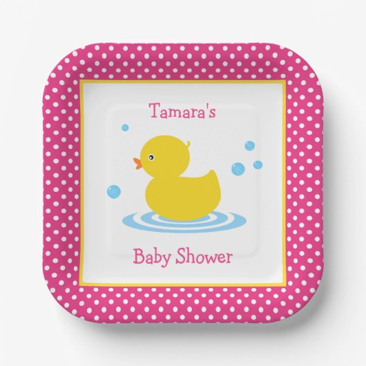 Assiettes En Carton Cute rose Polka Dot Canard Baby shower Plaque papi (Recto)