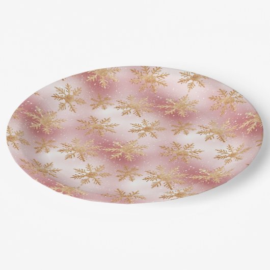 Assiettes En Carton Cute Rose Rose Gold Snowflake Motif festif (Angle)