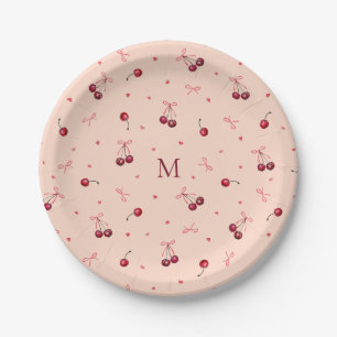 Assiettes En Carton Cute rose rouge cerises Coeurs Bows avec Monogramm