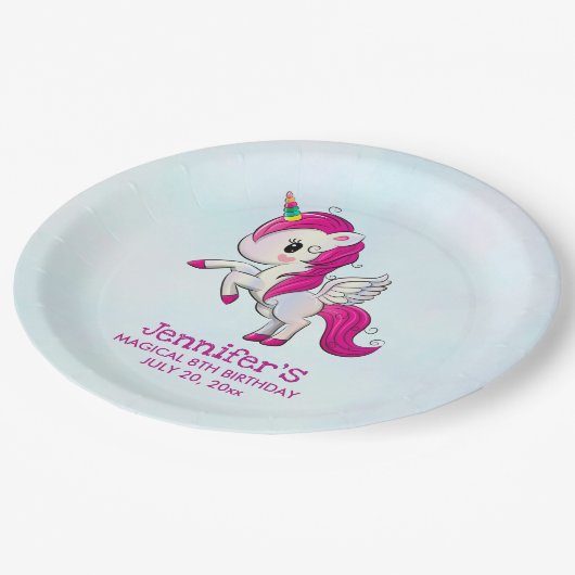 Assiettes En Carton Cute rose Unicorne avec ailes Anniversaire (Angle)