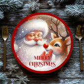 Assiettes En Carton Cute Rudolph and Santa Kids Holiday Paper Plates