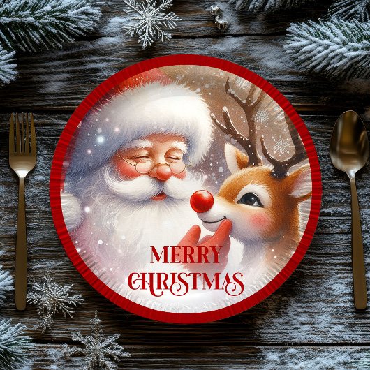 Assiettes En Carton Cute Rudolph and Santa Kids Holiday Paper Plates