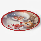 Assiettes En Carton Cute Rudolph and Santa Kids Holiday Paper Plates (Angle)