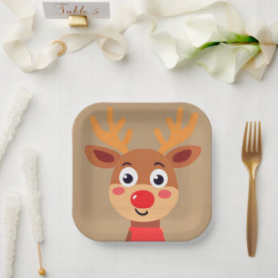 Assiettes En Carton Cute Rudolph Plaque Papier Reindeer à nez rouge