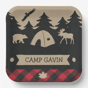 Assiettes En Carton Cute Rustic Flannel Camping fête d'anniversaire