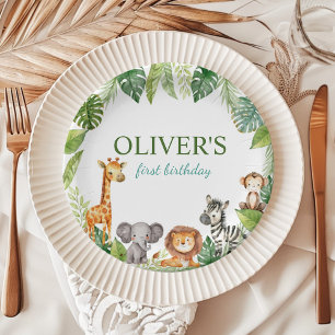 Assiettes En Carton Cute Safari Animal 1er Anniversaire Plaques de pap