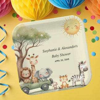 Assiettes En Carton Cute safari animals gender neutral baby shower