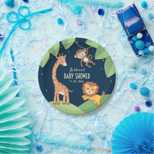 Assiettes En Carton Cute Safari Animaux Baby shower Plaques personnali (Fête)
