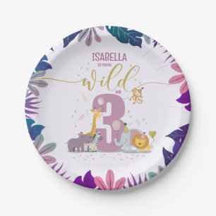 Assiettes En Carton Cute Safari Animaux Jeune Sauvage & 3 Fille Annive