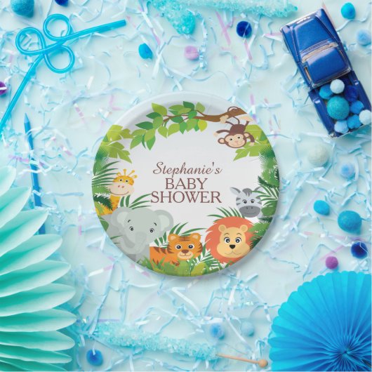 Assiettes En Carton Cute Safari Jungle Baby shower Plaque (Fête)