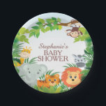 Assiettes En Carton Cute Safari Jungle Baby shower Plaque<br><div class="desc">Safari Jungle Baby shower Plaque de papier baby shower safari jungle mignonne avec un singe accroché à un arbre,  girafe,  éléphant,  tigre,  lion & zèbre encadré de feuilles de jungle verte. Objets correspondants disponibles dans notre boutique.</div>