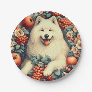 Assiettes En Carton Cute Samoyed Floral Peinture