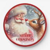 Assiettes En Carton Cute Santa and Rudolph Cartoon Christmas Paper  (Devant)