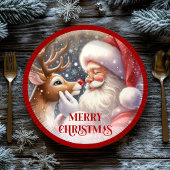 Assiettes En Carton Cute Santa and Rudolph Cartoon Christmas Paper 