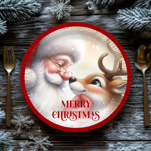 Assiettes En Carton Cute Santa Claus Cartoon Holiday Party Paper Plate